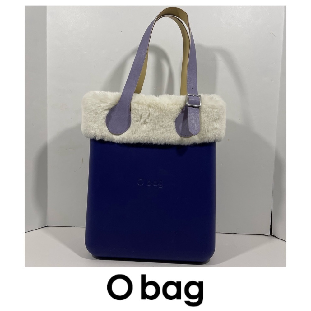 O Bag Purple Rubber Tote with Ivory Faux Fur Trim